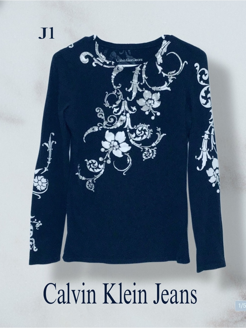 CALVIN KLEIN  JEANS Blue & Metallic Top Size Medium